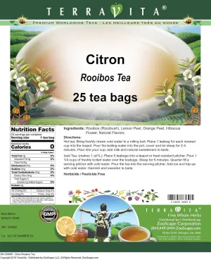 Citron Rooibos Tea (25 tea bags, ZIN: 534663) - 3 Pack