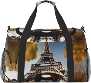 Cityscape Paris Eiffel Tower France print Large Canvas Travel Duffel Bag Weekender Bags for Women Overnight Bag Carry On Tote Bag