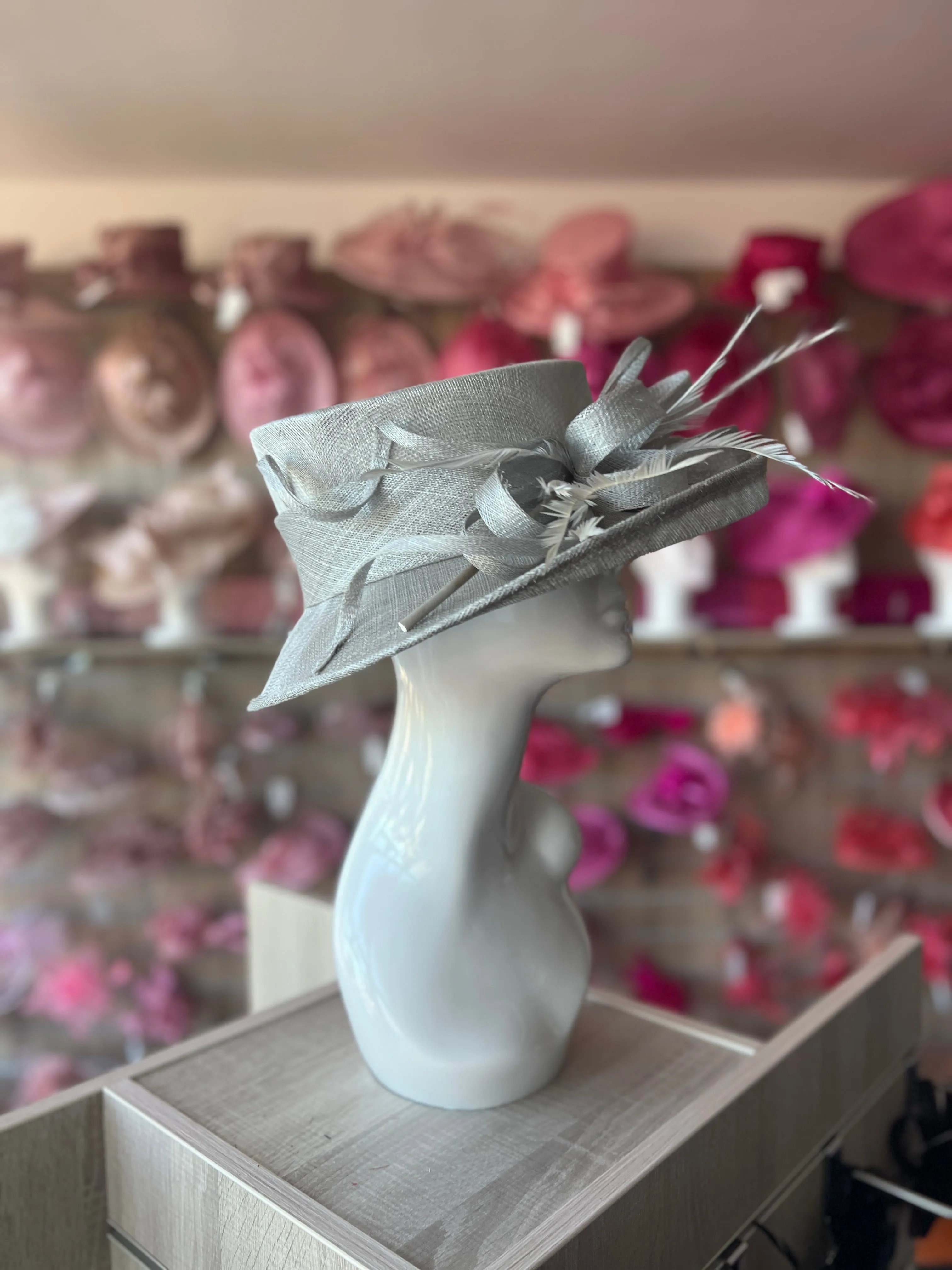 Classic Sinamay Silver Wedding Hat