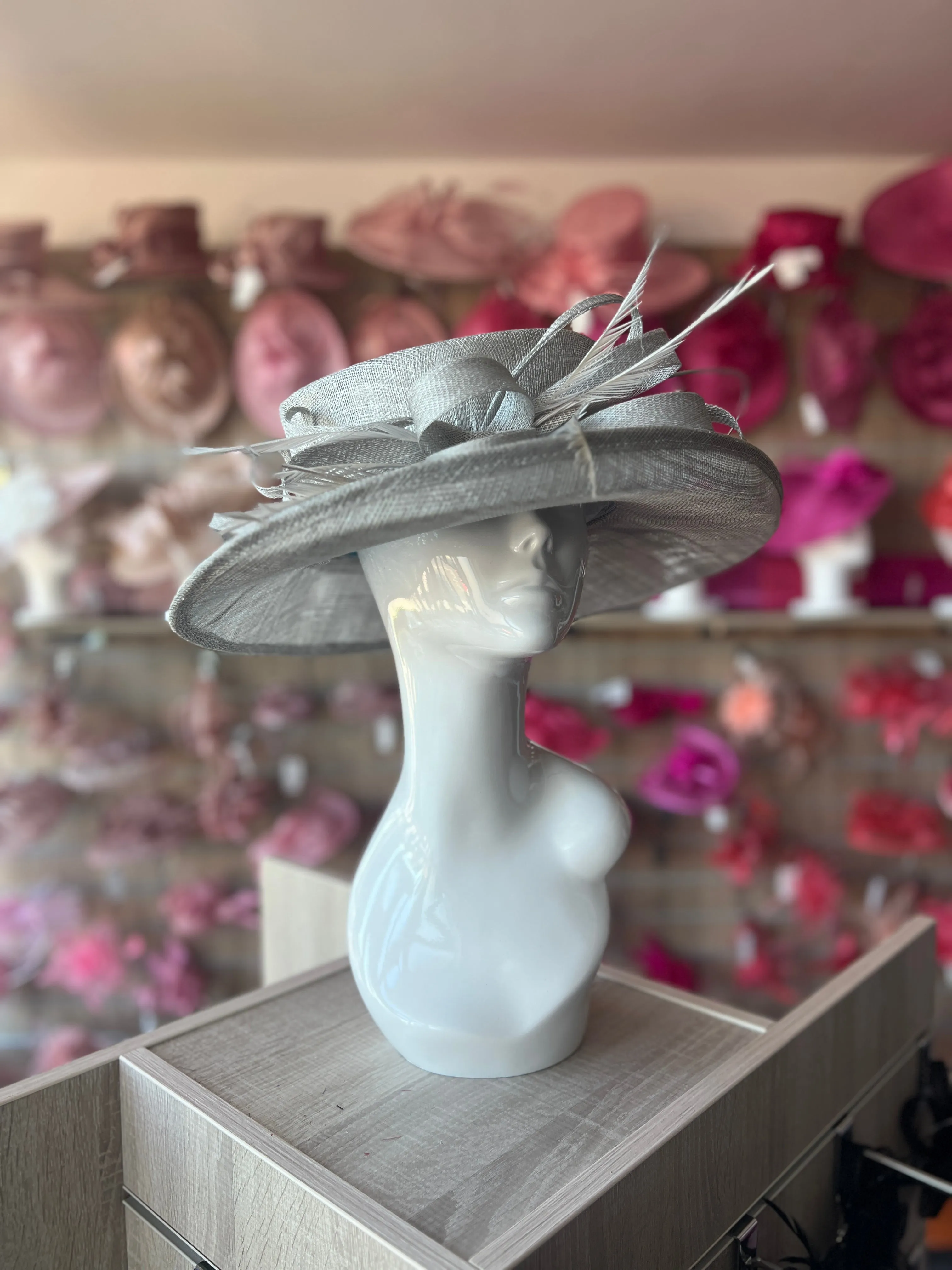 Classic Sinamay Silver Wedding Hat
