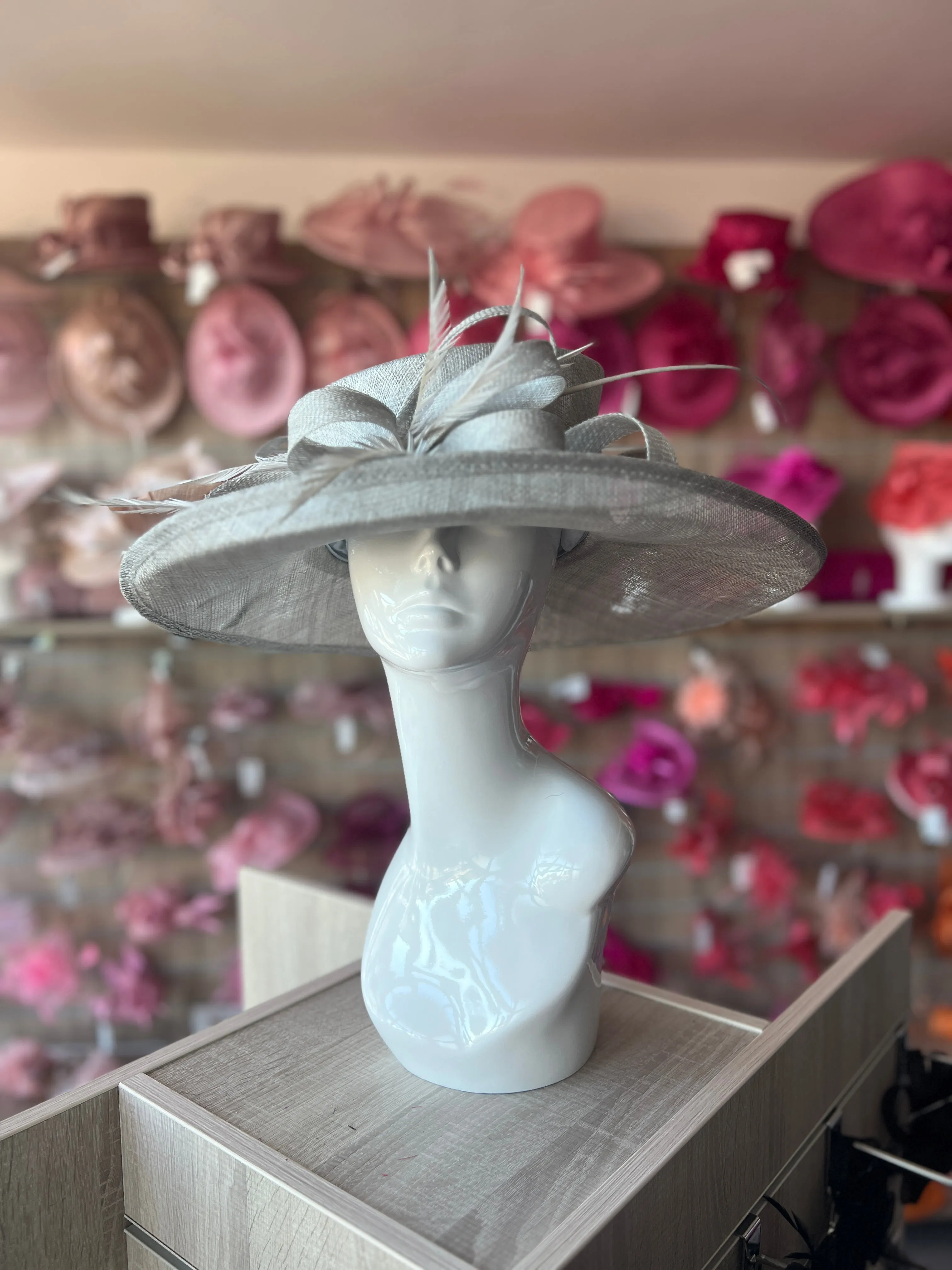 Classic Sinamay Silver Wedding Hat