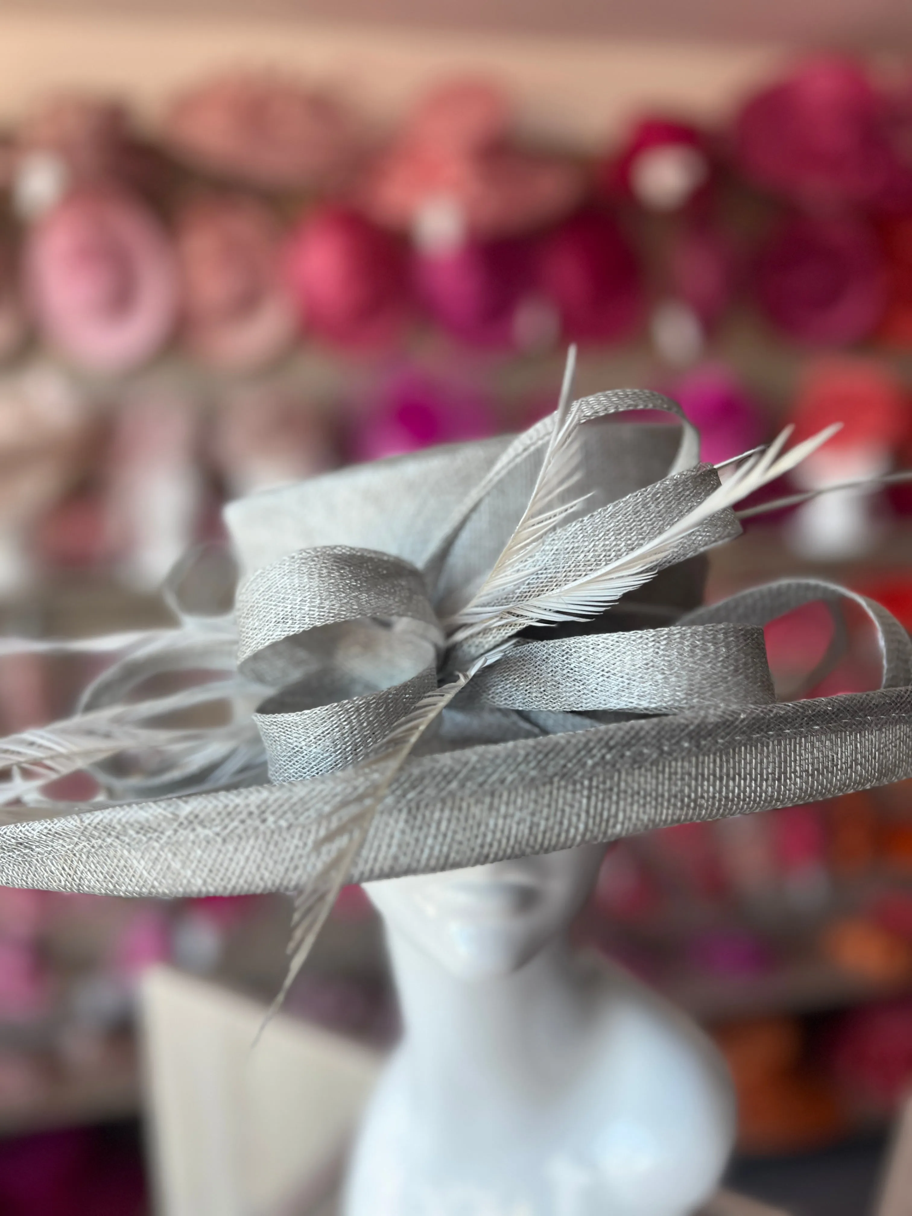 Classic Sinamay Silver Wedding Hat