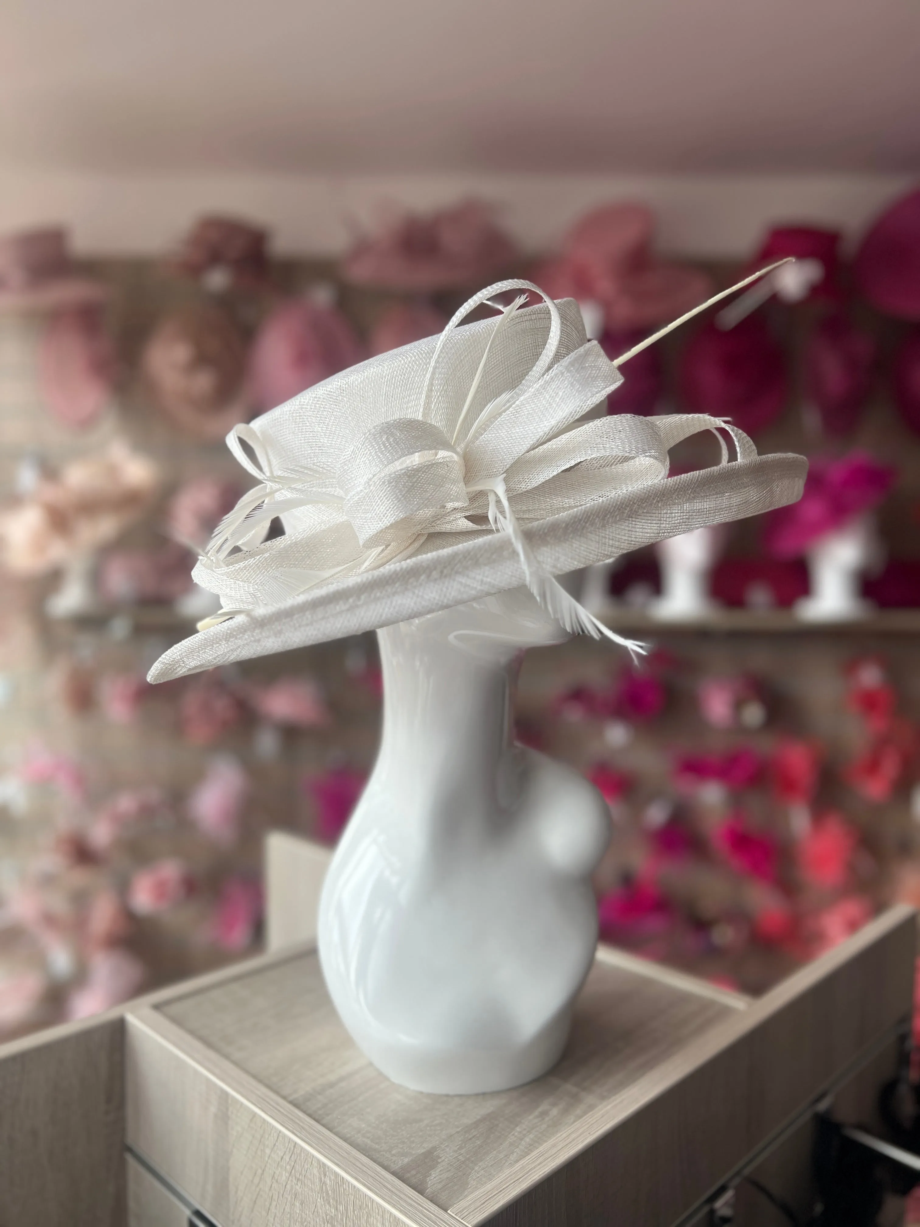 Classic Sinamay White Wedding Hat