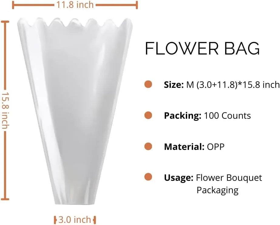 Clear Flower Bags For Bouquets Waterproof And Durable Bouquet Sleeves For Florists, Flower Cellophane Bags For Florist Arrangements Supplies, 12x3x16 Inch, 100 Counts（M)