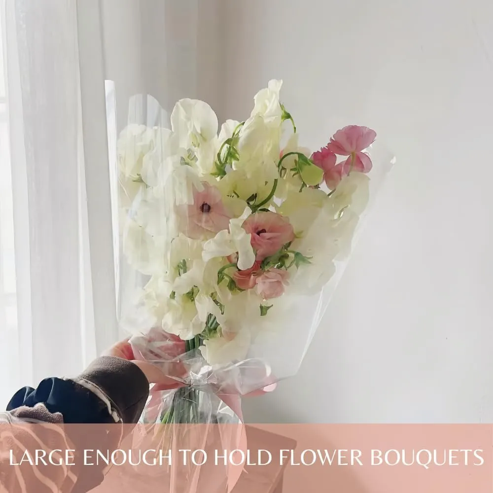 Clear Flower Bags For Bouquets Waterproof And Durable Bouquet Sleeves For Florists, Flower Cellophane Bags For Florist Arrangements Supplies, 12x3x16 Inch, 100 Counts（M)