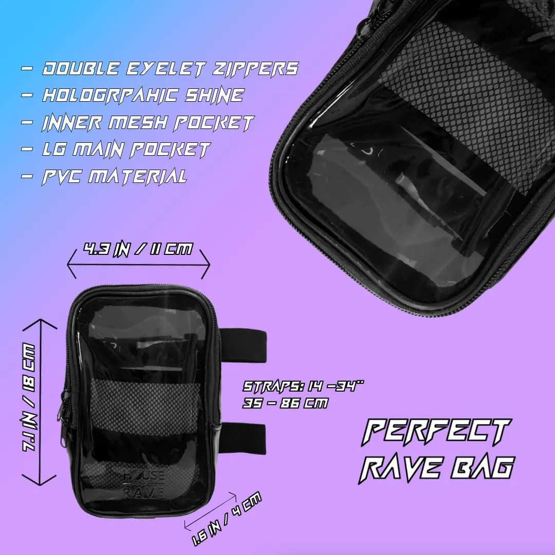 Clear Thigh Bag - Carnival Leg Bag w/Mesh Pocket & Double Zipper - Rave Thigh Bag for Women - Jelly Phone Holder Bag (Black)