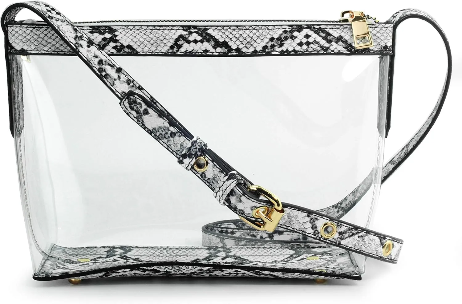 Clear Zipper Cross Body Bag with Vegan Leather Trim