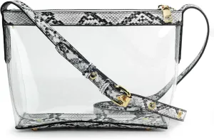 Clear Zipper Cross Body Bag with Vegan Leather Trim