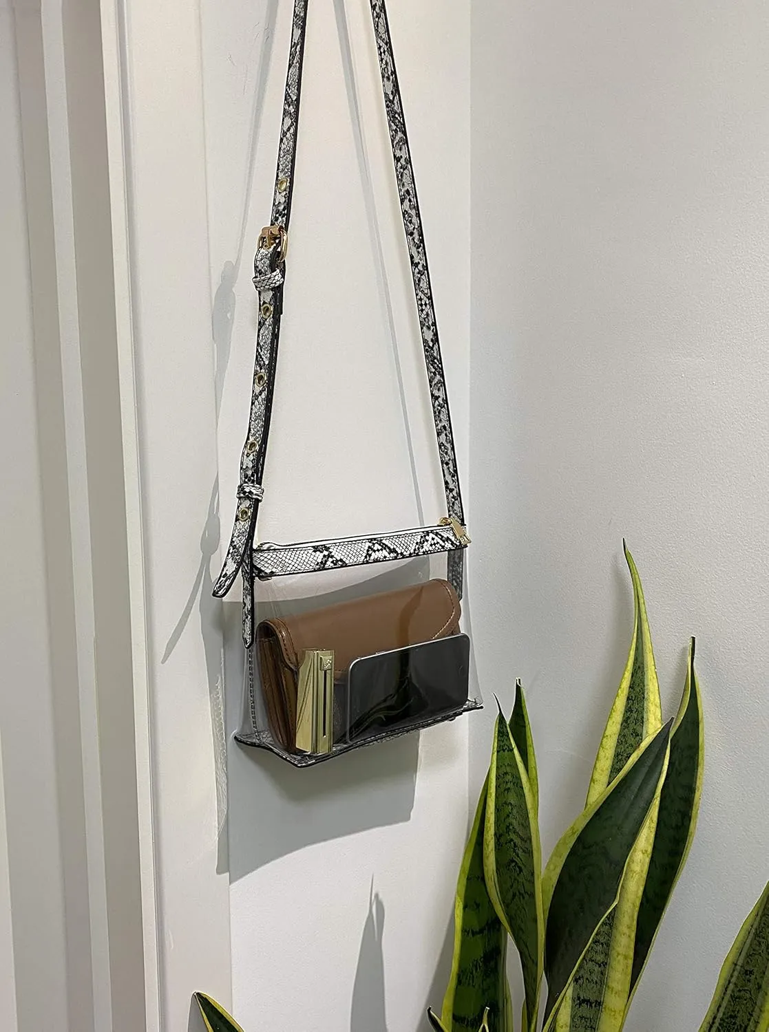Clear Zipper Cross Body Bag with Vegan Leather Trim