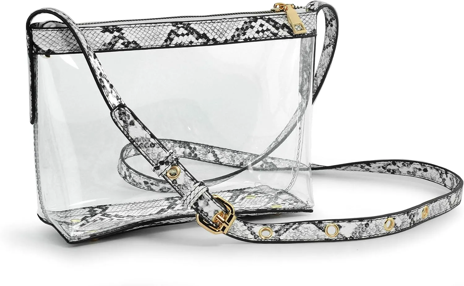 Clear Zipper Cross Body Bag with Vegan Leather Trim