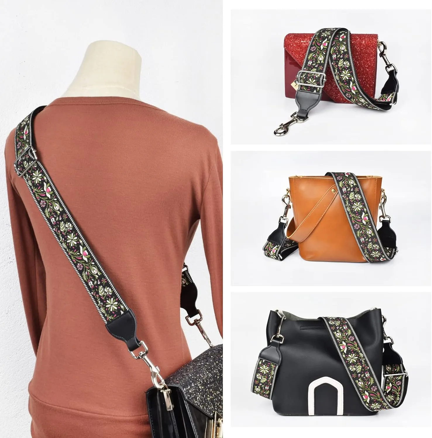 CLOUDMUSIC Handbag Strap Replacement Crossbody Strap Purse Strap With Silver Clips For Women Girls