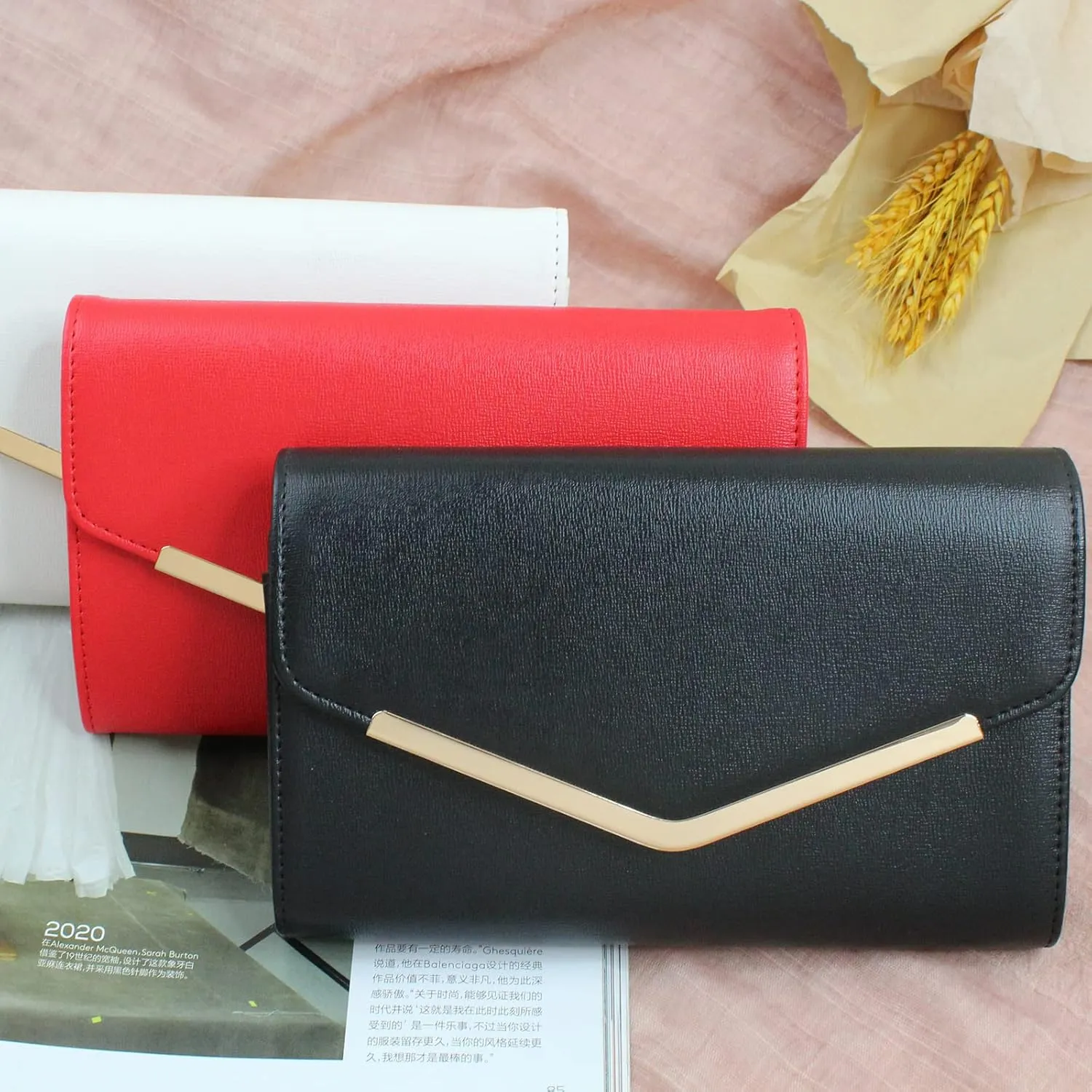 Clutch Purse Evening Bag for Women，Envelope Handbag With Detachable Chain
