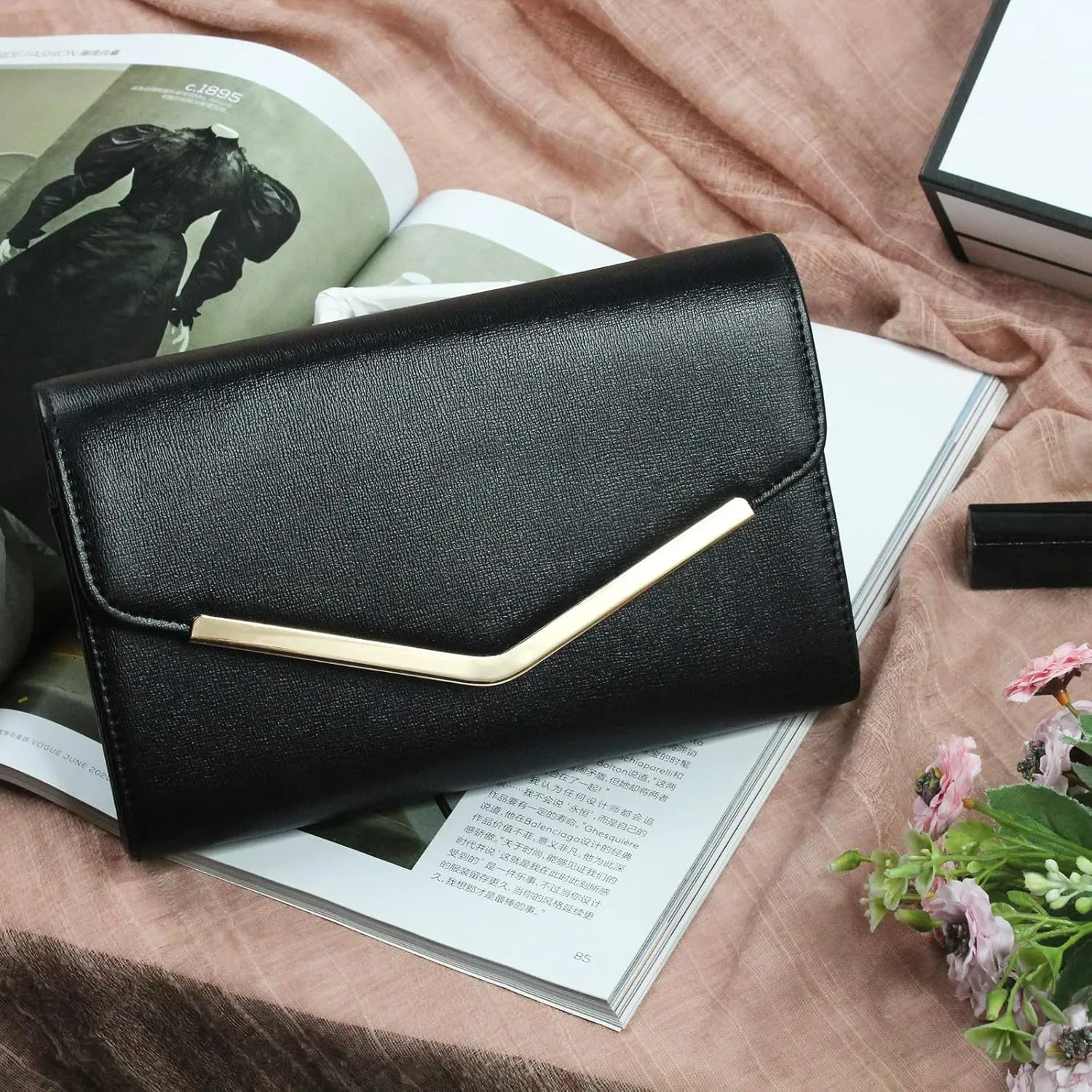 Clutch Purse Evening Bag for Women，Envelope Handbag With Detachable Chain