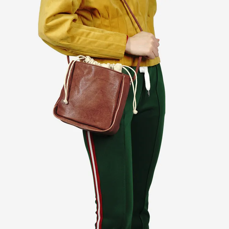 CM-BG112931 Women Casual Seoul Style Drawstring PU Square Shoulder Bag - Brown