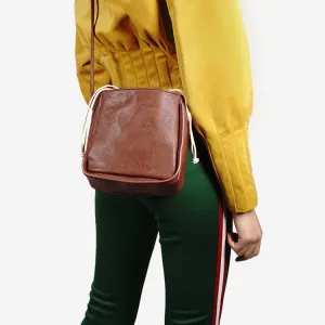 CM-BG112931 Women Casual Seoul Style Drawstring PU Square Shoulder Bag - Brown