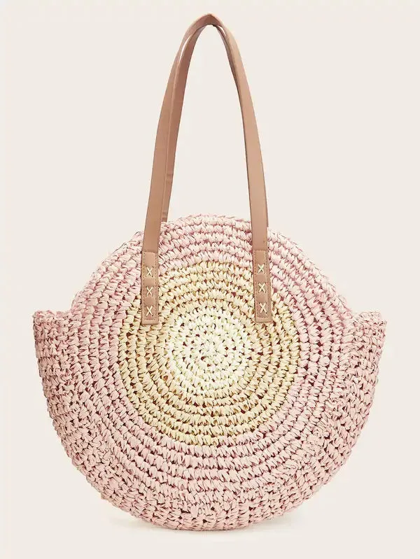 CM-BGS121716 Women Casual Seoul Style Weave Detail Round Tote Bag