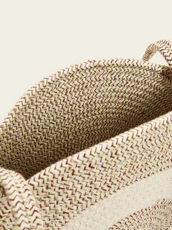 CM-BGS203575 Women Trendy Bohemian Style Two Tone Round Woven Tote Bag - Beige