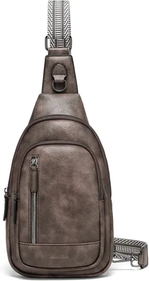 Cnoles Sling Bag for Women Vegan Leather Fashion Small Travel Backpack Shoulder Crossbody Bags for Women Waist Packs With Guitar Strap Coffee