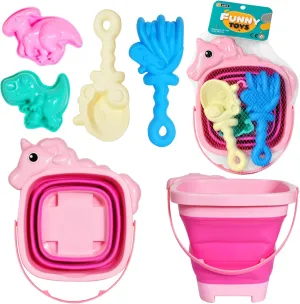 Collapsible Beach Sand Toys for Kids Toddlers,Travel Beach Toys with 1 Collapsible Sand Buckets,Shovels,Mesh Bags,Sand Molds,Castle Toys for Beach, Age 18  Month
