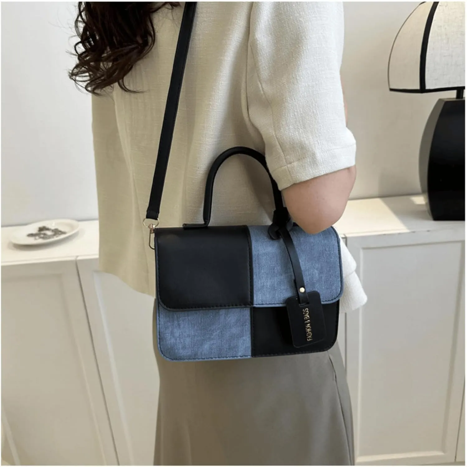Color-Block Crossbody Bags for Women, Pu Cross Body Purses Cute Designer Handbags Shoulder Bag Medium Size