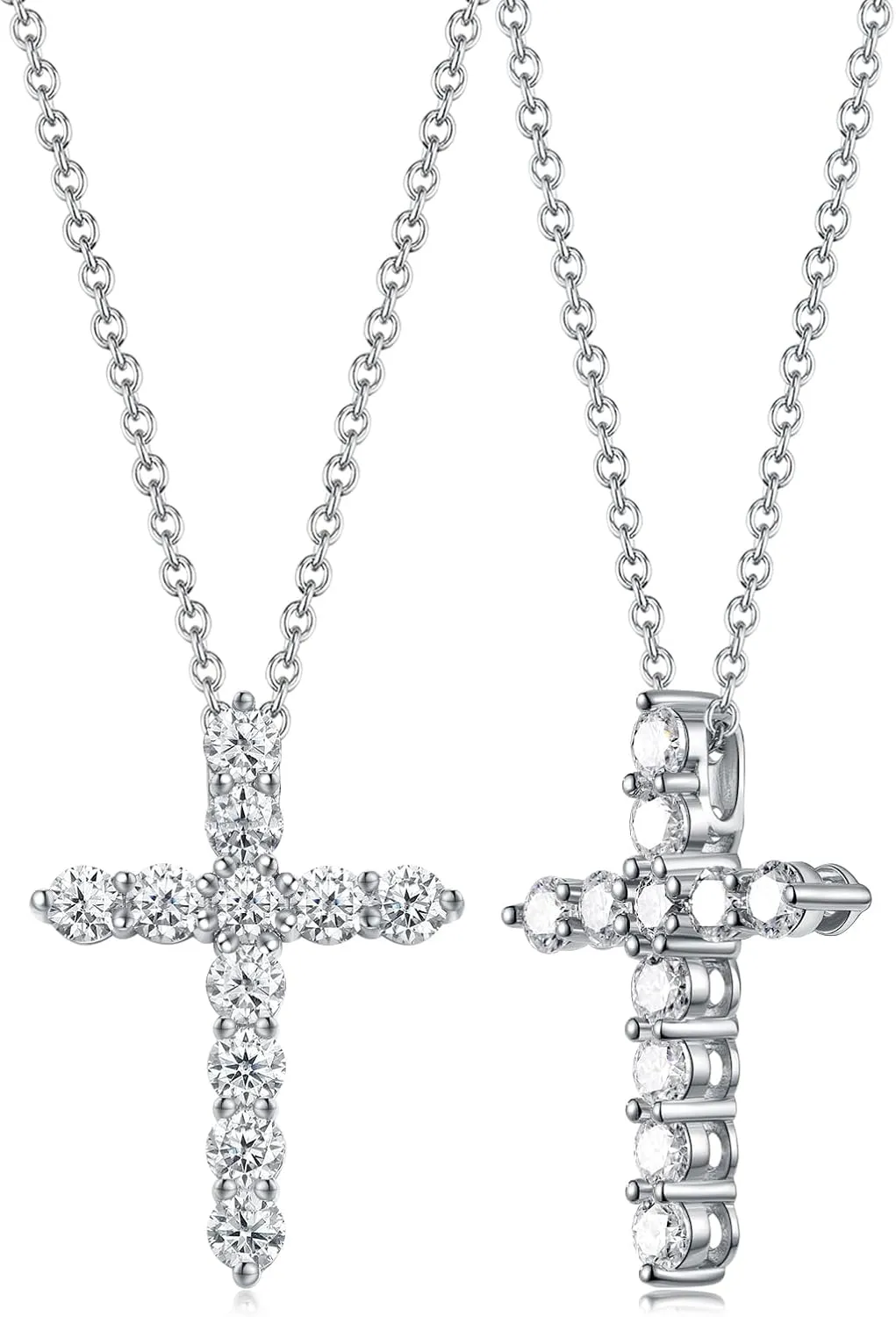 Color-D VVS1 Clarity 1.10/3.30 Carat Moissanite Cross Pendant Necklace for Women Men, Solid 925 Sterling Silver Chain Pendant, 16"/18"/20" Adjustable, Wedding Anniversary Christmas Jewelry