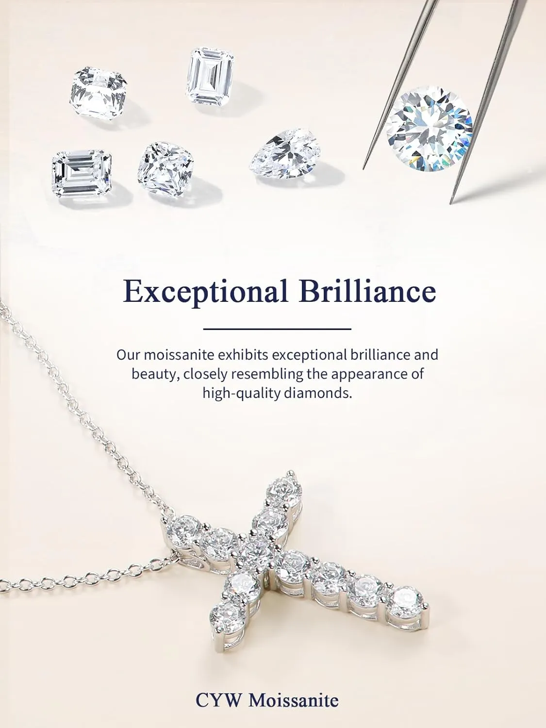 Color-D VVS1 Clarity 1.10/3.30 Carat Moissanite Cross Pendant Necklace for Women Men, Solid 925 Sterling Silver Chain Pendant, 16"/18"/20" Adjustable, Wedding Anniversary Christmas Jewelry