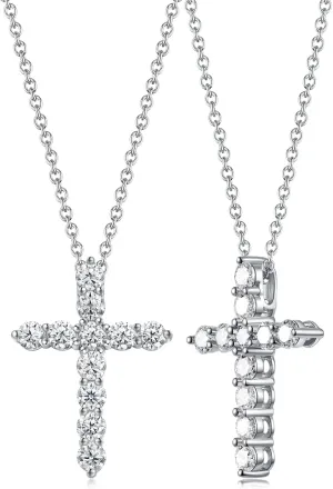 Color-D VVS1 Clarity 1.10/3.30 Carat Moissanite Cross Pendant Necklace for Women Men, Solid 925 Sterling Silver Chain Pendant, 16"/18"/20" Adjustable, Wedding Anniversary Christmas Jewelry