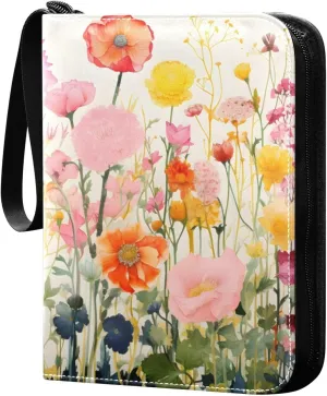 Colorful Flower Card Binder Trading Cards Holder 4-Pocket，Album Pages Card Display Sleeves Fits 400 Cards Collector Book