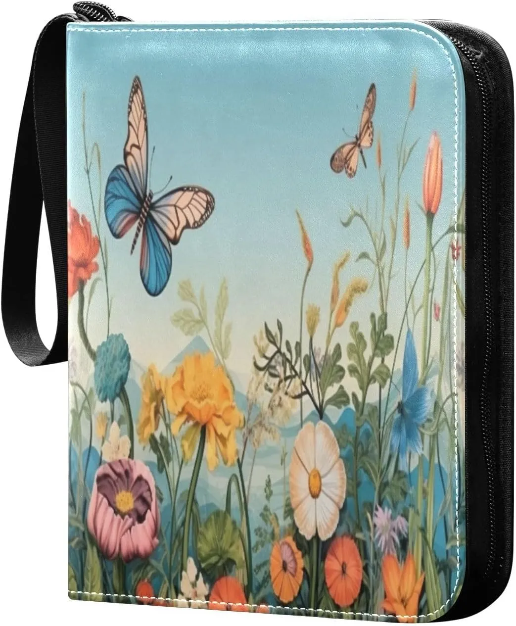 Colorful Flower Pattern Card Binder with Double Sided PU Leather Holder Albums Book with 400 Pockets for Collectible Trading Card Games Card