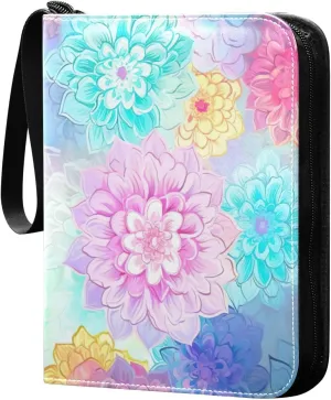 Colorful Mandala Flower Card Binder 4-Pocket, 400 Pockets Card Holder with 50 Removable Sleeves and Zipper for Games Baseball Football Sports Card