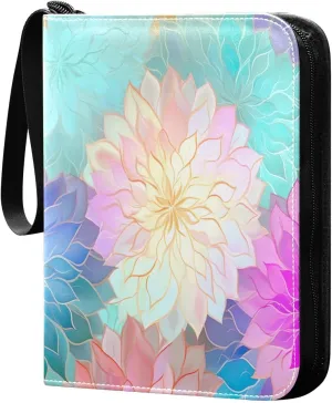 Colorful Mandala Flower Card Binder 4-Pocket, 400 Pockets Trading Cards Holder Games Card Albums Storage Organizer Case for Football, Baseball Cards