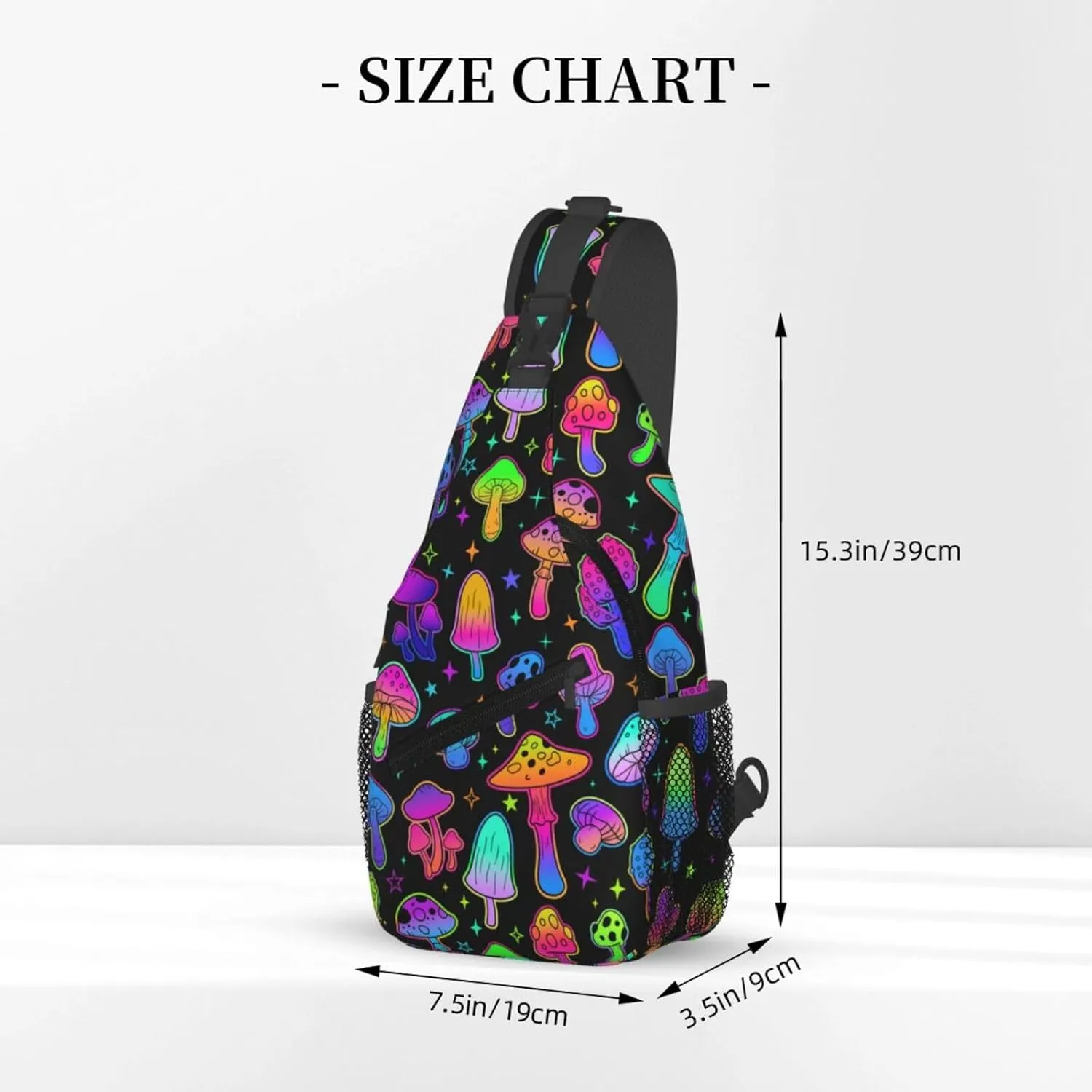 Colorful Neon Mushroom Pattern Outdoor Crossbody Shoulder Bag For Unisex Young Adult Hiking Bicycling