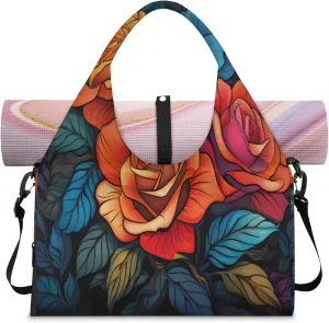 Colorful Rose Cluster Waterproof Gym Bag for Men Women, Sports Duffel Bag with Shoe Compartment Yoga Mat Holder, Portable Large Travel Bag for Fitness, Camping, Weekend Trips