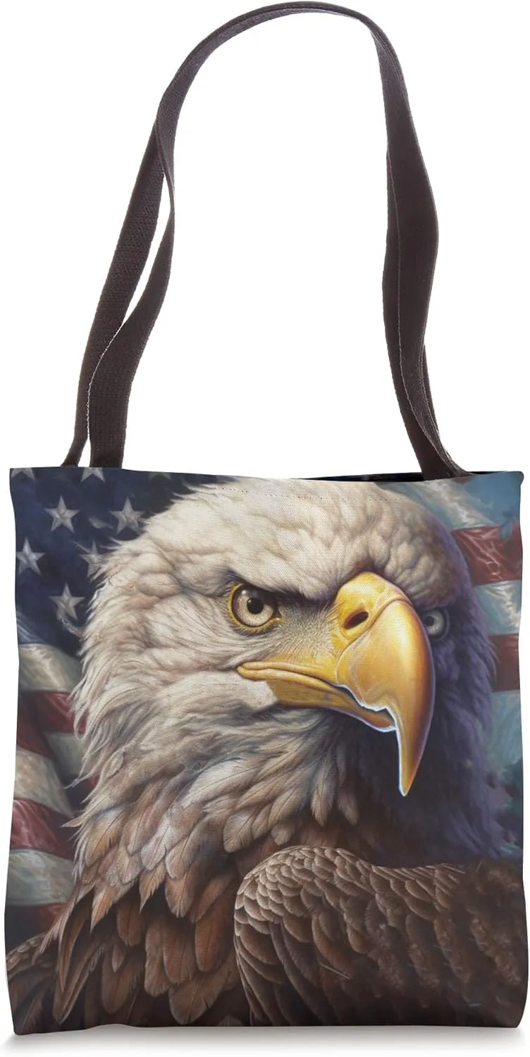 Cool Bald Eagle Patriotic USA Flag Portrait Tote Bag