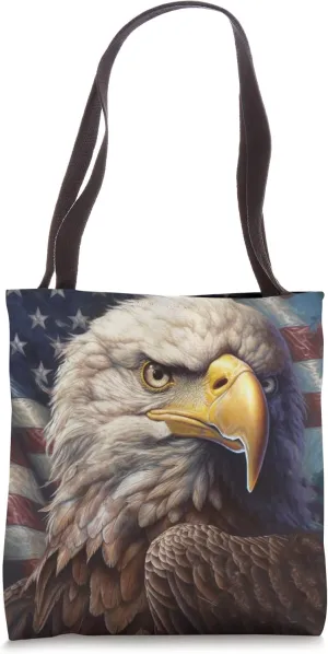 Cool Bald Eagle Patriotic USA Flag Portrait Tote Bag