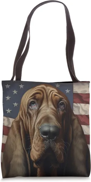 Cool Bloodhound Patriotic USA Flag Portrait Tote Bag