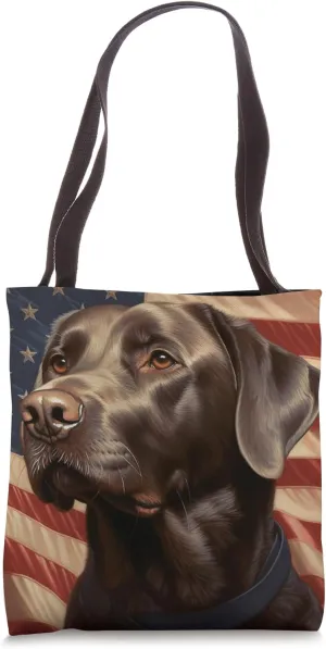 Cool Funny Brown Labrador Lab Patriotic USA Flag Portrait Tote Bag