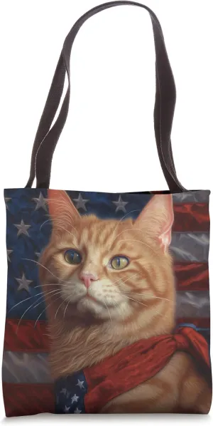 Cool Funny Ginger Cat Patriotic USA Flag Portrait Tote Bag