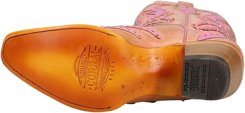 Corral Boots Womens Glow In The Dark Embroidered Snip Toe Casual Boots Mid Calf Mid Heel 2-3" - Pink