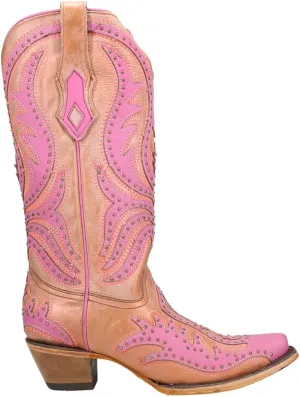 Corral Boots Womens Glow In The Dark Embroidered Snip Toe Casual Boots Mid Calf Mid Heel 2-3" - Pink