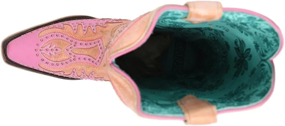 Corral Boots Womens Glow In The Dark Embroidered Snip Toe Casual Boots Mid Calf Mid Heel 2-3" - Pink