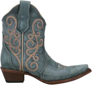 Corral Boots Womens Ld Distressed Triad Snip Toe Casual Boots Ankle Mid Heel 2-3" - Blue