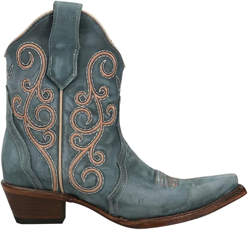 Corral Boots Womens Ld Distressed Triad Snip Toe Casual Boots Ankle Mid Heel 2-3" - Blue