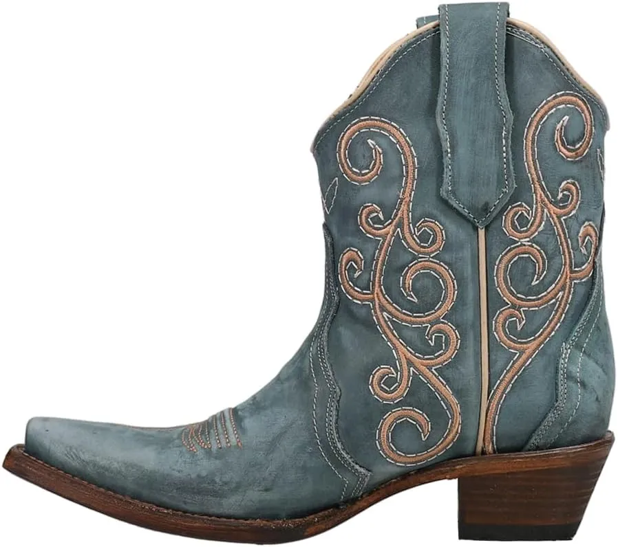 Corral Boots Womens Ld Distressed Triad Snip Toe Casual Boots Ankle Mid Heel 2-3" - Blue