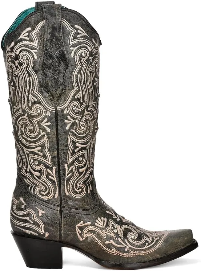 CORRAL LADIE'S BLACK EMBROIDERY & CRYSTALS, LEATHER SOLE, COWHIDE LEATHER, WESTERN, Z5124