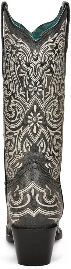CORRAL LADIE'S BLACK EMBROIDERY & CRYSTALS, LEATHER SOLE, COWHIDE LEATHER, WESTERN, Z5124
