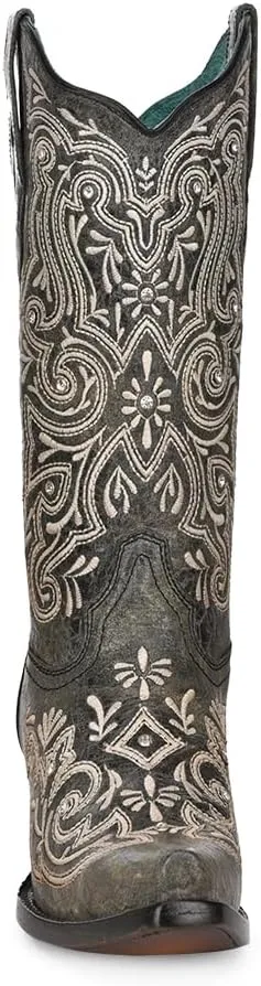 CORRAL LADIE'S BLACK EMBROIDERY & CRYSTALS, LEATHER SOLE, COWHIDE LEATHER, WESTERN, Z5124
