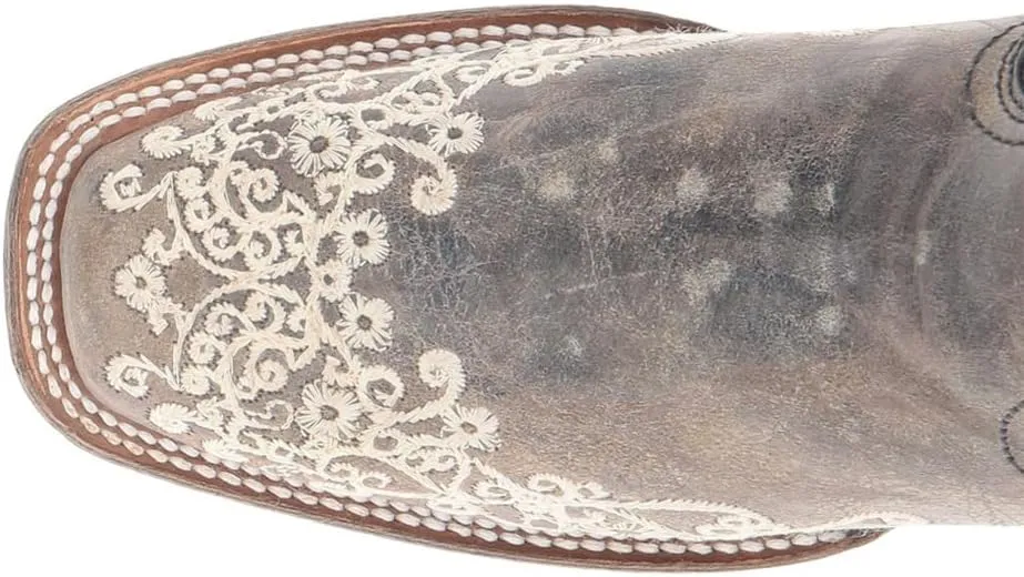 CORRAL LADIE'S BROWN CRATER BONE EMBROIDERY SQ. TOE, LEATHER WITH RUBBER INSERT SOLE, WESTERN A2663