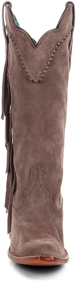 CORRAL LADIE'S BROWN EMBROIDERY & STUDS & FRINGES, LEATHER SOLE, COWHIDE LEATHER, WESTERN BOOT, B5028