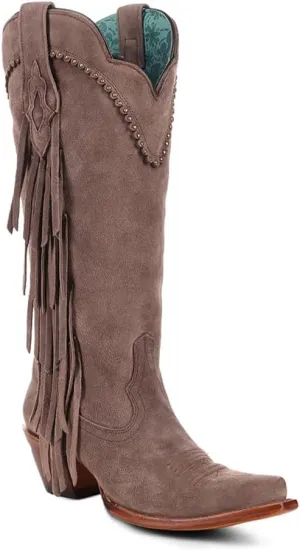 CORRAL LADIE'S BROWN EMBROIDERY & STUDS & FRINGES, LEATHER SOLE, COWHIDE LEATHER, WESTERN BOOT, B5028